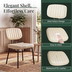 Dining Chairs Set of 4, Modern PU Leather Upholstered Kitchen Chairs with Metal Legs, Mid Century Shell Backrest Side for Dining Room Living Room, Beige White