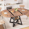 47‘’-61‘’ Extendable Round Dining Table for 6-8, Modern Industrial Kitchen Oval Dining Table with Removable Leaves, Space Saving Pedestal Base with Storage Shelf for Kitchen Living Room (Vintage)