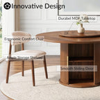 55.1” Round Dining Table Set for 6, Modern Kitchen Table Equipped with Storage Compartments and Sliding Doors, 7 Pieces Dining Table Chairs Set for Kitchen, Living Room (Walnut)