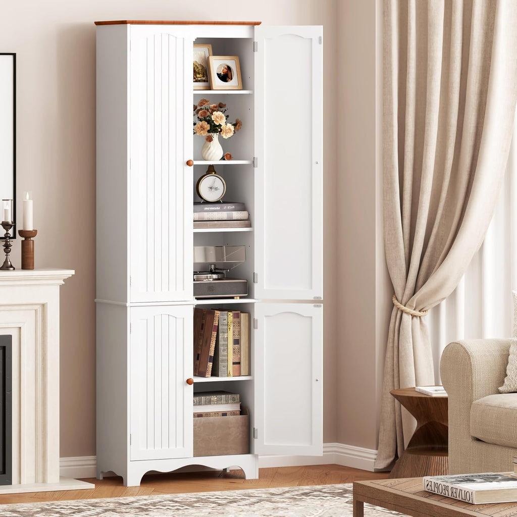 Function Home 72" Kitchen Pantry Cabinet, Freestanding Storage Cabinets, Tall Food Pantry with Doors and Adjustable Shelves, Utility Floor Cabinet for Kitchen Dining Room Living Room, White