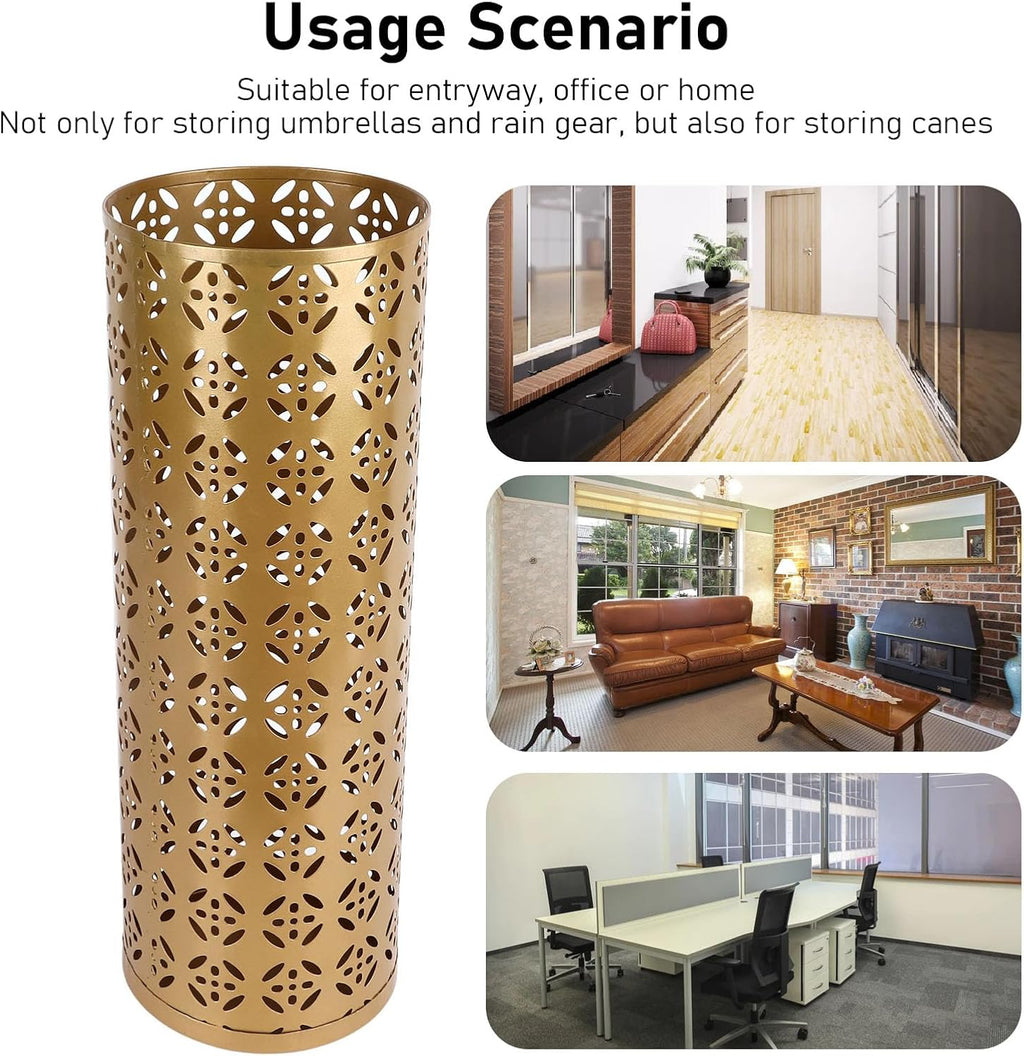 Metal Stylish Hollow Copper Pattern Umbrella Holder Bin for Entryway, Rustproof Indoor Umbrella Stand for Home Office, 1pc (Large)