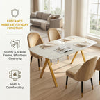 Modern Rectangular Tempered Glass Dining Table for 6, Marble Patterned Glass Top with Metal Legs, Glass Dining Table for Kitchen Living Room (White, Support Legs)
