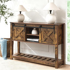 Brown Farmhouse Entryway Table, Rustic Hallway Table with Storage Shelf, Sofa Table with Sliding Barn Doors for Hallway, Entryway, Living Room, Foyer