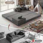 Modular Floor Sofa, 4-in-1 Convertible L-Shaped Sectional Couch, Waffle Texture Foldable Futon Mattress Daybed, No Assembly 1800lbs Heavy Duty Sleeper Sofa for Living Room, Dorm