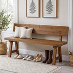 LITTLE TREE Solid Wood Bench with Back, 47-Inch Long Farmhouse Wooden Indoor Window Bench Seat for Entryway, Mudroom, Living Room, Easy Assembly, Rustic Brown