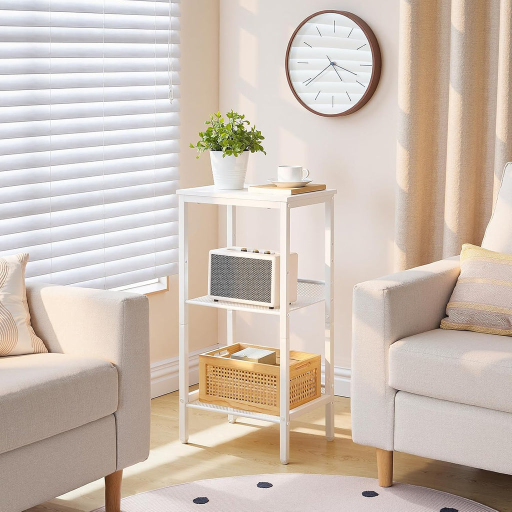 HOOBRO Tall Side Table, 3-Tier Telephone End Table with Adjustable Mesh Shelves, Small Entryway Table with Storage, Small Nightstand for Living Room, Bedroom, Hallway, Office, White WW01DH01G1