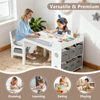 Kinder King Kids Art Table & Chair Set, Wood Toddler Activity Table for Kids Drawing, Reading, Studying, Crafting, Playing, 8 Removable Bins, Paper Roll for Playroom, Nursery, Grey