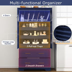 roomfitters 73 Inch Large Kitchen Pantry with 4 Doors, Pull-Out Trays and Cake Pan Organizer, Blue