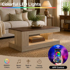 Farmhouse Coffee Table for Living Room, 47 Inch Coffee Tables with Storage & LED Light, Thickened Wood Rectangular Living Room Table, Two-Tone, Walnut &Light Ash White