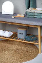 WENKO Entryway Bench with Shoe Storage, Shoe Storage Bench, Shoe Bench with Padded Seat, Bamboo Shoe Rack, Shoe Shelf, Grey, 90 x 45 x 34 cm