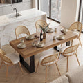 STHOUYN 71"-87" Farmhouse Wood Extendable Dining Room Table Set with 6 Upholstered Chairs, Rectangular Expandable Retractable Kitchen Table and Chairs Set of 6 (71"-87" Brown Table + 6 White Chairs)