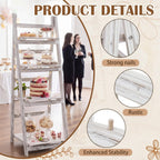 Sintuff White Wooden 4-tier Foldable Ladder Shelf, Sturdy Dessert & Snack Display Stand for Birthday Party & Wedding, Indoor Stand Corner Storage Bookshelf, Rustic Storage Rack, No Tool Assembly