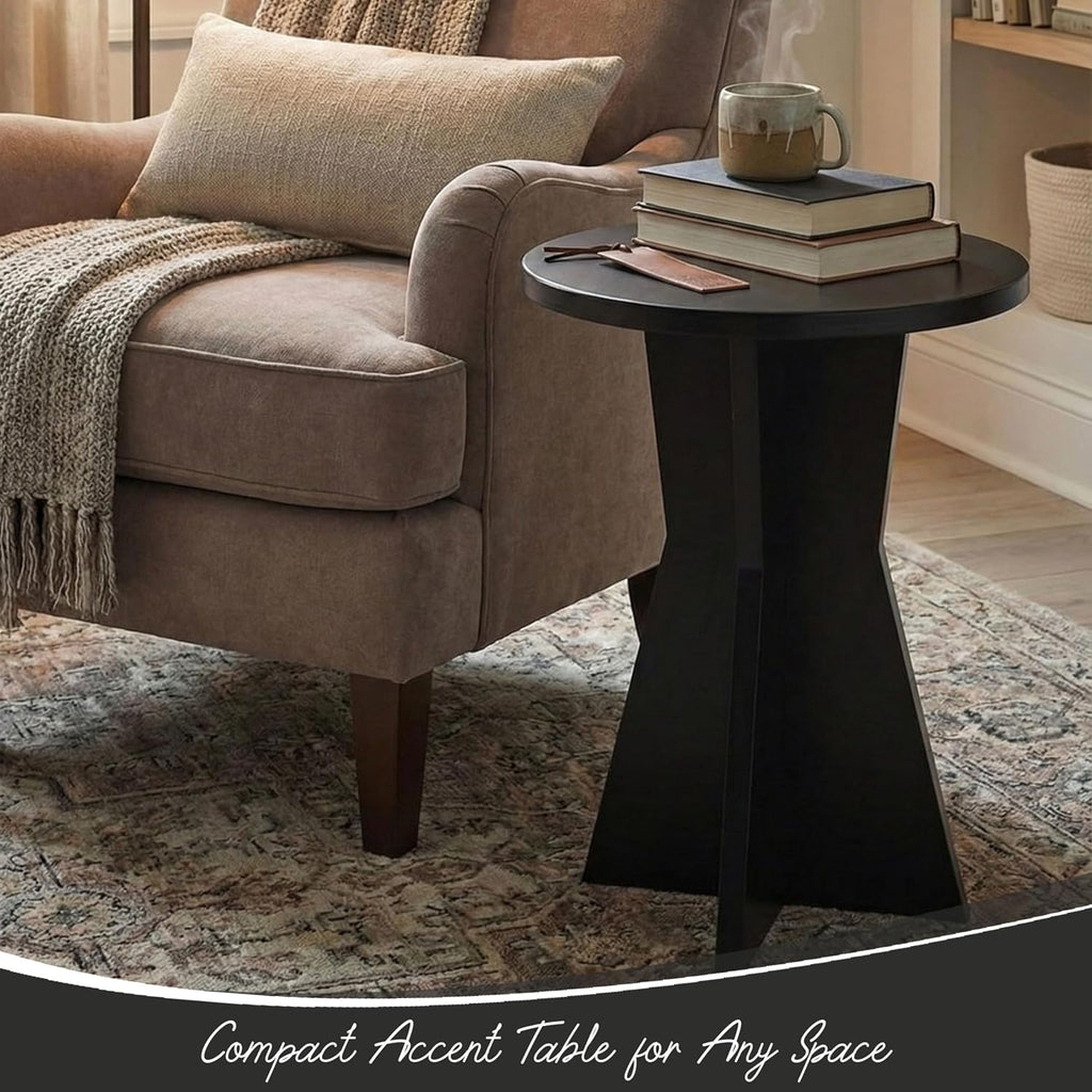 Kings Brand Furniture Round Side Table, Modern Pedestal Base Accent Table for Living Room, Bedroom, Bedside, or Office (Black)