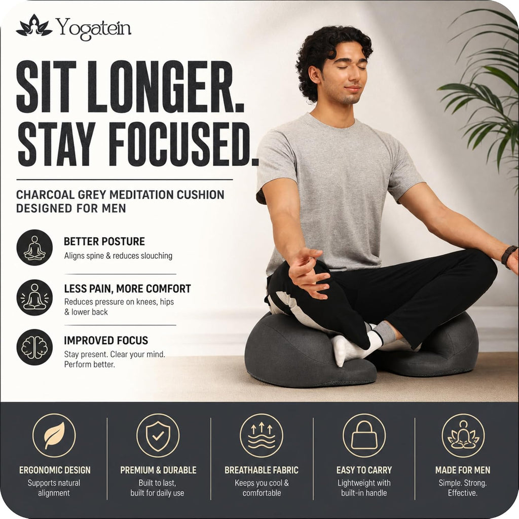 AetherForm Orthopedic Meditation Cushion – Three-Point Ergonomic Floor Seat with Tailbone Relief & Contoured Support for Mindful Sitting, Yoga, and Relaxation (Black, Large)