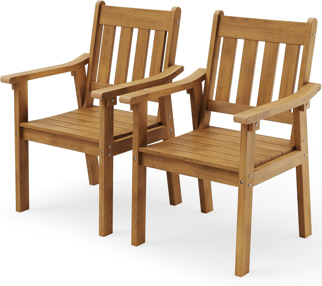 YEFU Outdoor Patio Chairs Set of 2: All Weather Outdoor Dining Chairs with Wide Curved Seat and Backrest - Plastic Patio Chairs for Outside Backyard/Garden/Pool/Porch/Deck 350lbs Capacity Teak