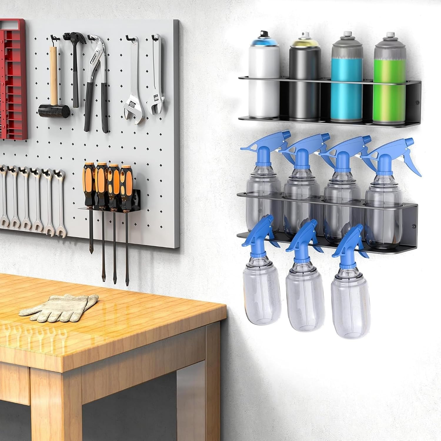 WALMANN Wall Mount Spray Bottle Holder, Metal Spray Can Storage Rack for Garage Workshop, Paint Aerosol Can Holder, Pack of 4