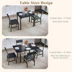 HUAHUU Dining Table Set for 4, Extendable Kitchen Table Cushion Chairs Set of 4, Rectangle Dining Table with Metal Frame & MDF Board, Folding for Small Apartment Saving Space, Black