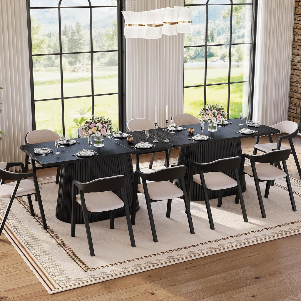 LITTLE TREE 59" Farmhouse Dining Table for 4-6 People, Modern Rectangular Kitchen Table with Metal Pedestal Base, Perfect for Dining Room, Kitchen, Living Room (Black)