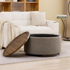 29.5 Inch Round Storage Ottoman Coffee Table,Modern Circle Coffee Table with Storage with Removable Lid Top and Solid Wood Legs,Large Round Ottoman for Bedroom,Living Room,Teddy Fleece,Brown