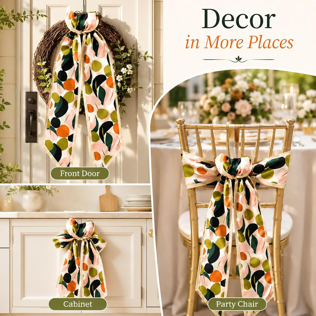 Spring Fall Wreath Sash 2 Pack - Monogrammed Spring Sash Wreath for Front Door - 57" Outdoor Wreath Sashes for Monogram Garland Ribbon - Xmas Decor Accessories for Wedding Party Wall Cabinet