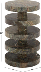 SAFAVIEH Couture Collection – Danny Green & Brown Stacked Round Marble Accent Table, Fully Assembled (SFV5766B)