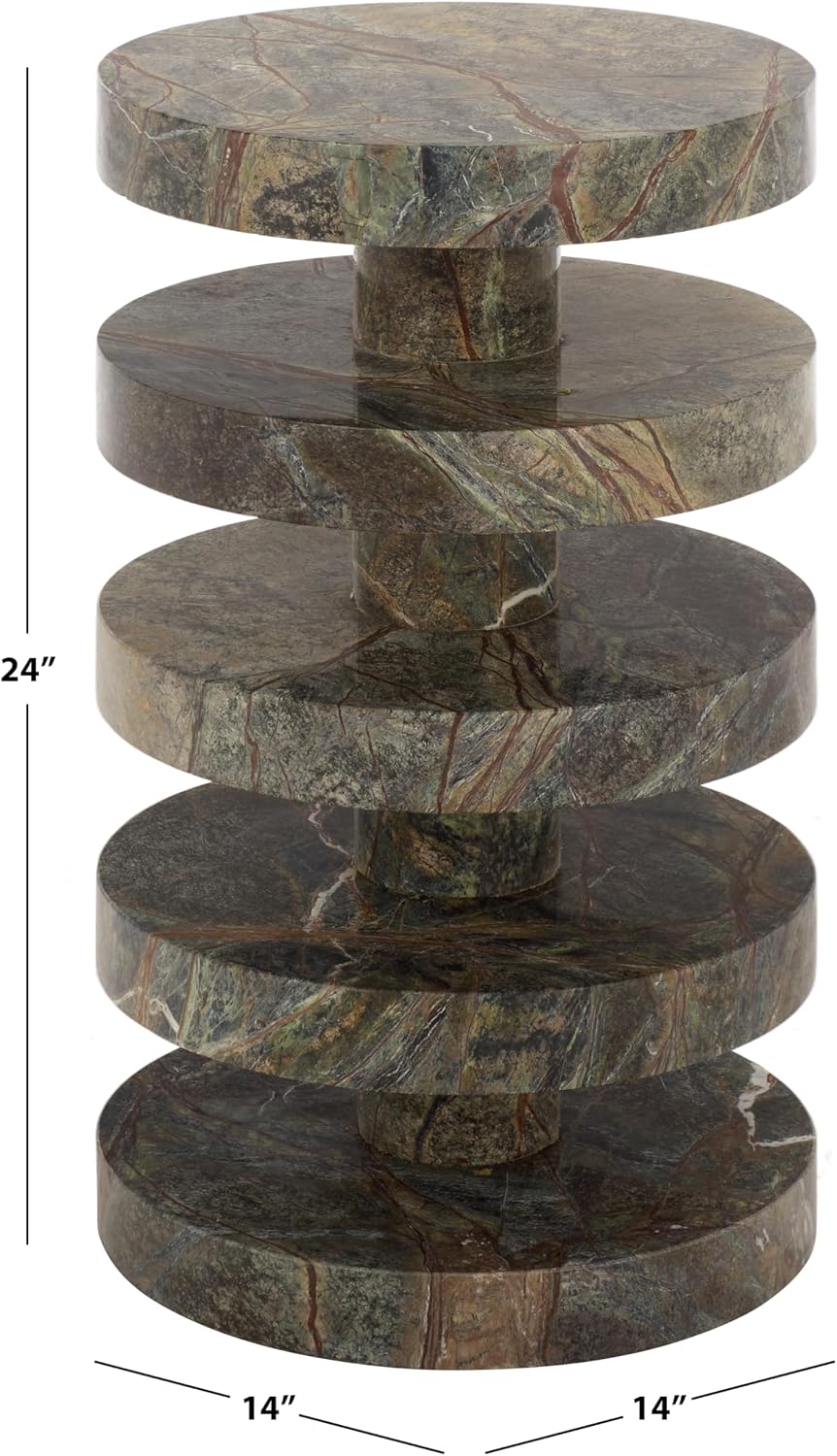 SAFAVIEH Couture Collection – Danny Green & Brown Stacked Round Marble Accent Table, Fully Assembled (SFV5766B)