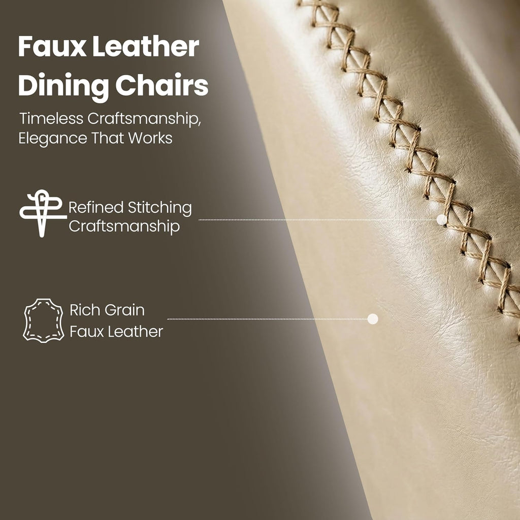 Set of 4 Mid-Century Modern Dining Chairs, Beige Faux Leather Upholstered Kitchen Chairs with Metal Legs, Comfortable Side Chairs for Dining Room, Living Room, Cafe & Hotel