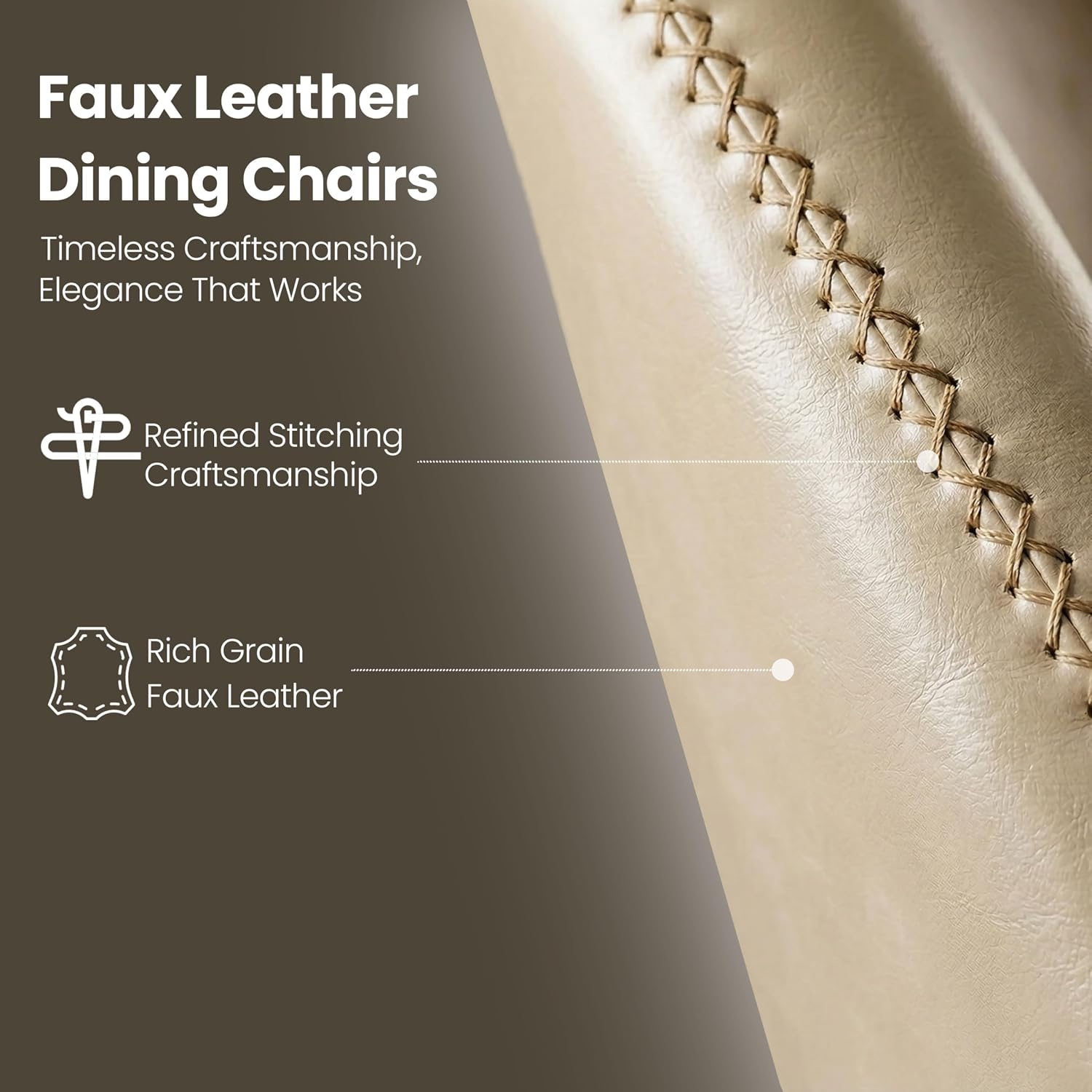 Set of 4 Mid-Century Modern Dining Chairs, Beige Faux Leather Upholstered Kitchen Chairs with Metal Legs, Comfortable Side Chairs for Dining Room, Living Room, Cafe & Hotel