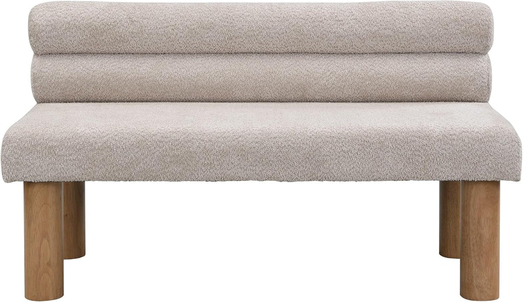 GDFStudio Upholstered Boucle Dining Bench with Backrest Farmhouse Entryway Bench with Rubber Wood Legs Long Indoor Bench for Bedroom Living Room End of Bed Dining Room Seating, Light Grey