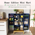 HOLTICO 45'' Kitchen Pantry Cabinet,Storage Cabinet with Doors and Adjustable Shelves,Food Pantry for Kitchen, Dining Room,Living Room and Garage,Gold Lines and Legs, Blue