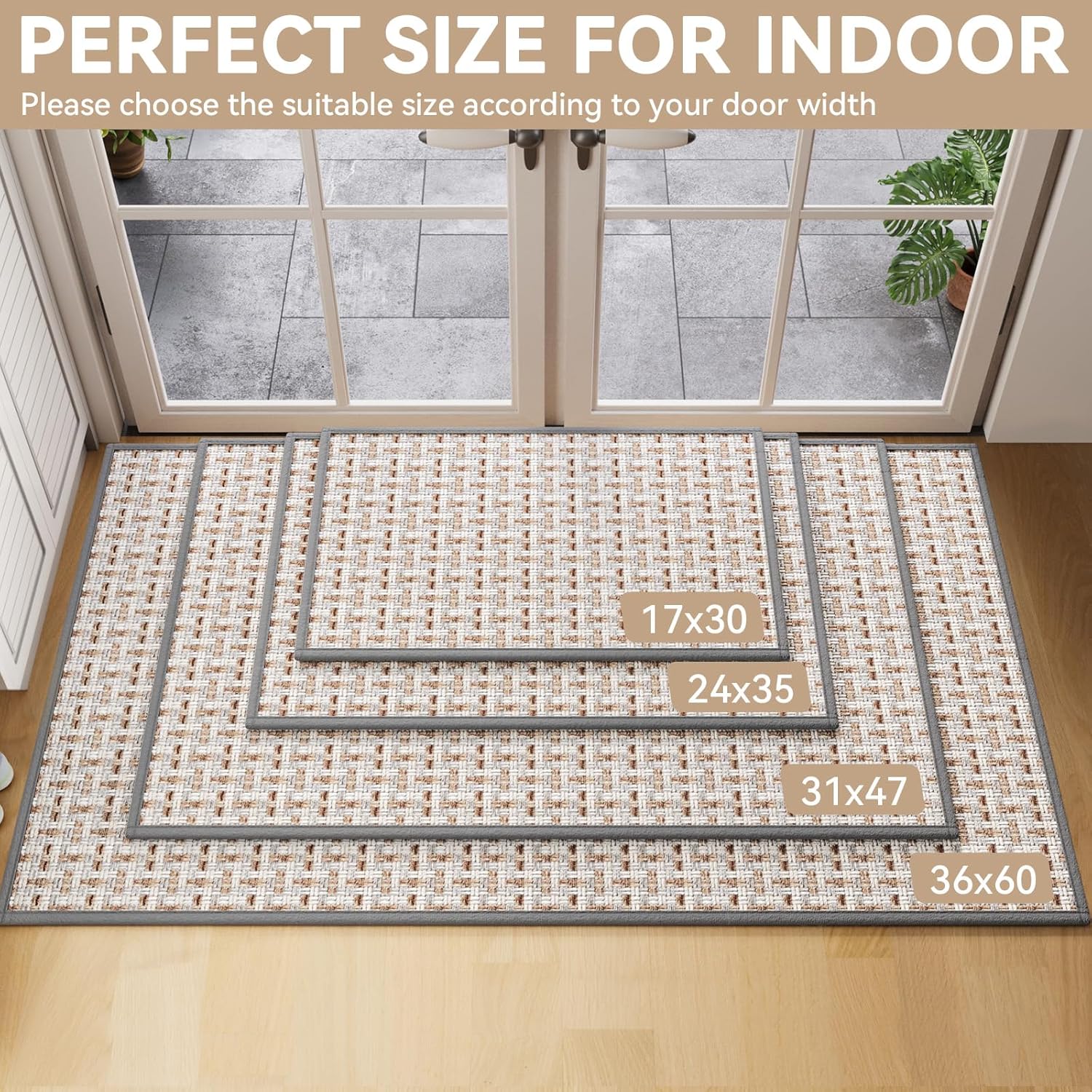 Door Mat 17"x30",Door Mat Indoor Entrance Dirt Resistant and Absorbent Non-Slip Rubber Backing Front Door Mats Washable Low-Profile Indoor Mats for Entryway, Inside Entrance Easy Clean Gray