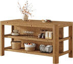 63-Inch Solid Wood Kitchen Island with Storage Shelves, Farmhouse Island Table with Seating, Counter Height Bar Table for Dining Room, Kitchen, Easy to Assemble, Natural Wood