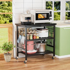 Rolling Kitchen Microwave Cart, 3 Tier Microwave Stand with Wheels, Bathroom Organizers and Storage Shelf, Coffee Bar Table Station, Utility Side Table for Living Room Office (Black)