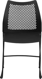 EMMA + OLIVER Home and Office Black Sled Base Stack Chair with Air-Vent Back - Guest Chair