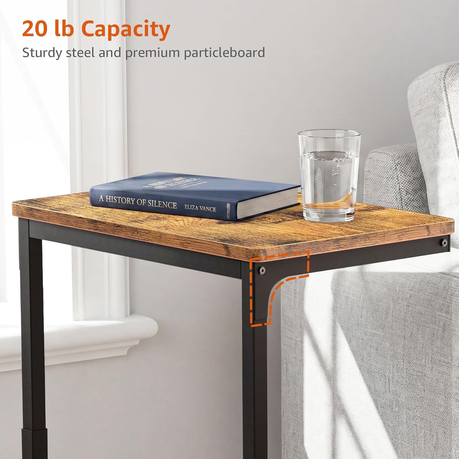 5-Level Adjustable C Side Table - End Table Living Room Bedroom Indoor Small C Shaped Couch Tray Desk, Farmhouse Brown