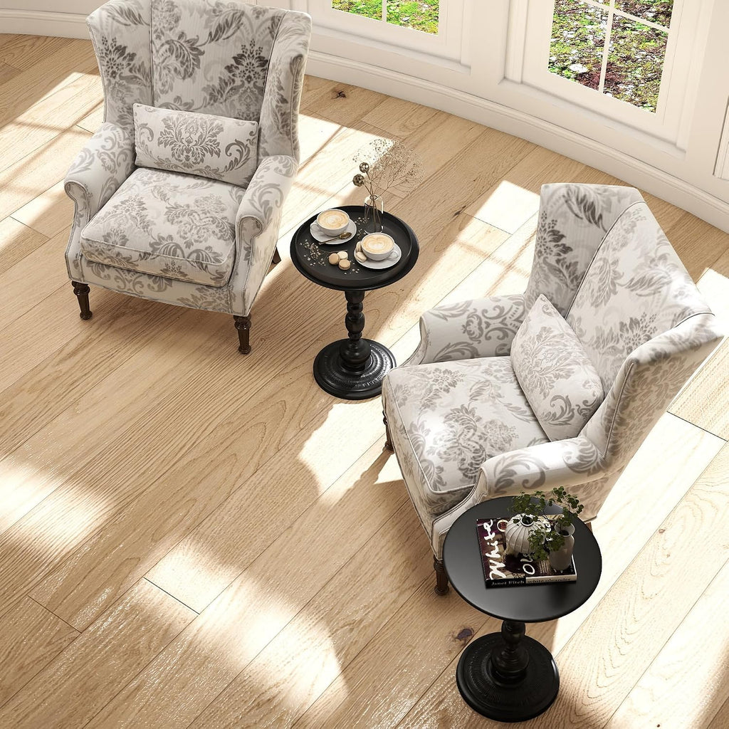 Set of 2 Vintage Small End Tables - Round Pedestal Side Table for Small Spaces, Perfect as Bedside Table for Living Room, Bedroom, Compact and Functional Vintage End Tables for Living Room