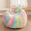 XeGe Kids Fluffy Faux Fur Bean Bag Chair Cover (No Filler), Soft Furry Stuffed Animal Storage Bean Bag Cover for Plush Toys, Shaggy Fuzzy Beanbag for Kids Teens Girls Children, Anti-Slip, Rainbow