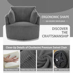 Swivel Accent Chair Round Barrel Armchair Upholstered Living Room Chair Corduroy Reading Chair Single Sofa Chair for Bedroom Apartment Office (Grey, Standard 1Seater)