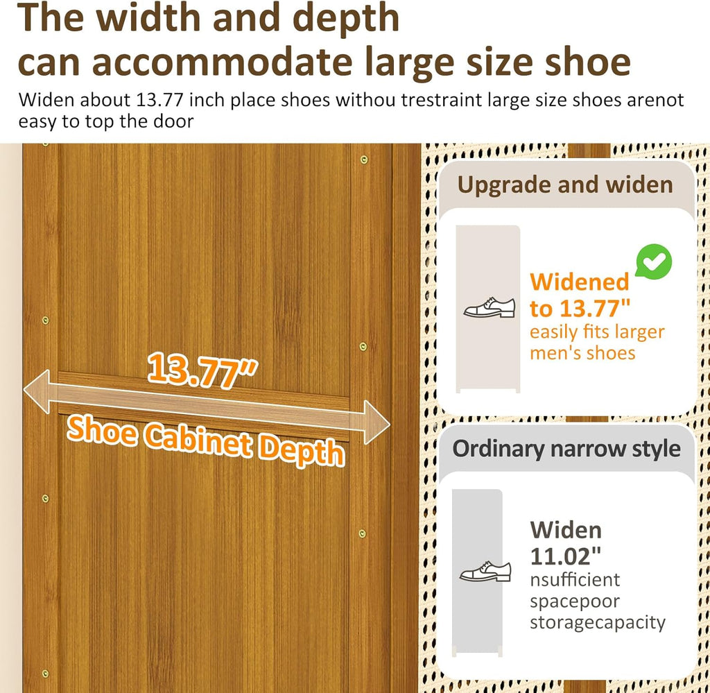 Shoe Cabinet with Doors, 7-Tier Bamboo Shoe Storage Cabinet for Entryway, Freestanding Shoe Rack Cabinet for Hallway Apartment, 43" Tall Modern Farmhouse Style, Holds 24 Pairs，Brown