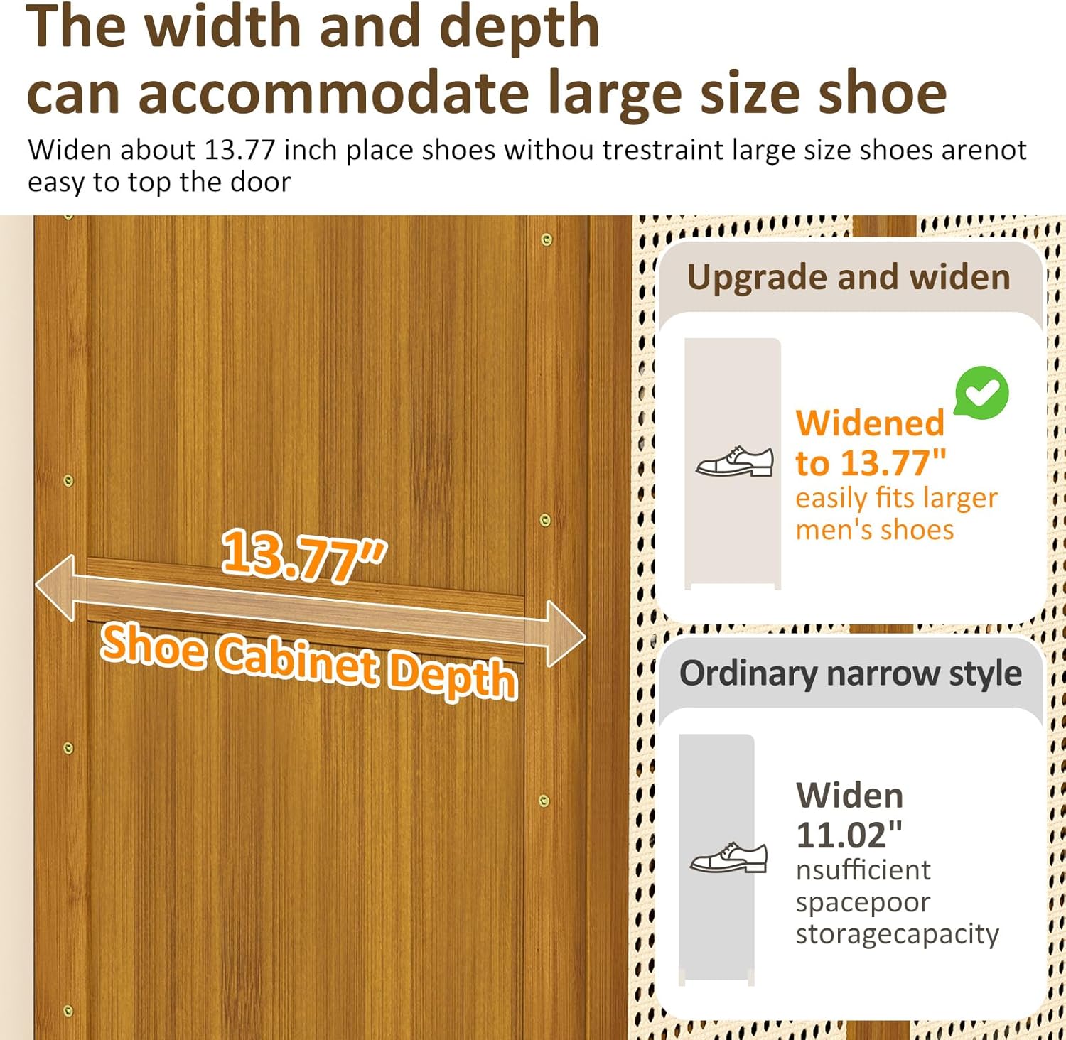 Shoe Cabinet with Doors, 7-Tier Bamboo Shoe Storage Cabinet for Entryway, Freestanding Shoe Rack Cabinet for Hallway Apartment, 43" Tall Modern Farmhouse Style, Holds 24 Pairs，Brown