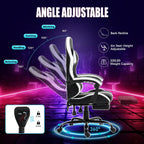 Massage Gaming Chair with Footrest, Ergonomic PU Leather Computer Chair w/Headrest and Lumbar, Height Adjustable, 360° Swivel Desk Office Chair, White