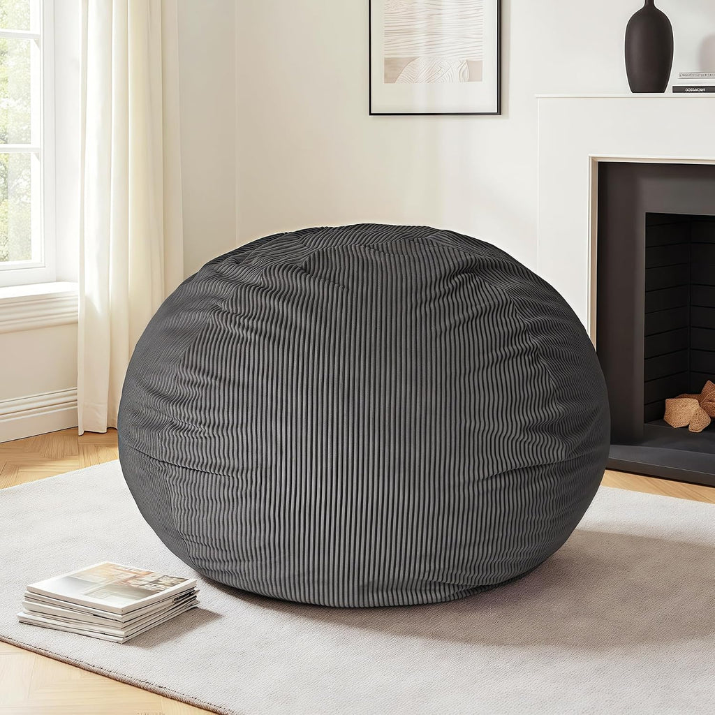 CangLong Large Bean Bag Chair with Filler, Plush Fluffy Shell Design Lounger for Adults, Ergonomic Reading Gaming Chair for Bedroom, Living Room, Dorm, Game - Dark Grey, 400lbs Support