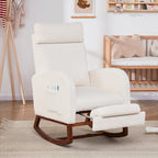 Rocking Chair Nursery Teddy High Back Rest Glider Rocker with Footrest Nursing Rocking Chairs Upholstered Accent Arm Chair for Living Room Bedroom Indoor, Teddy White