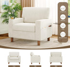 Mid Century Modern Accent Chairs Set of 2, Chenille Comfy Living Room Arm Chairs with Cup Holder, Cozy Single Sofa Reading Nook Chair for Bedroom, Easy Assembly Required, Off White