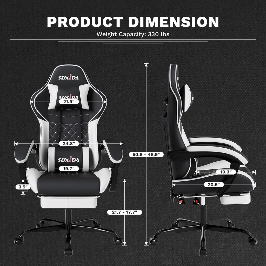 Ergonomic Video Gamer Chairs Gaming Computer Chair Gamer Chairs for Adults Massage Lumbar Support Swivel Height Adjustable Headrest Backrest