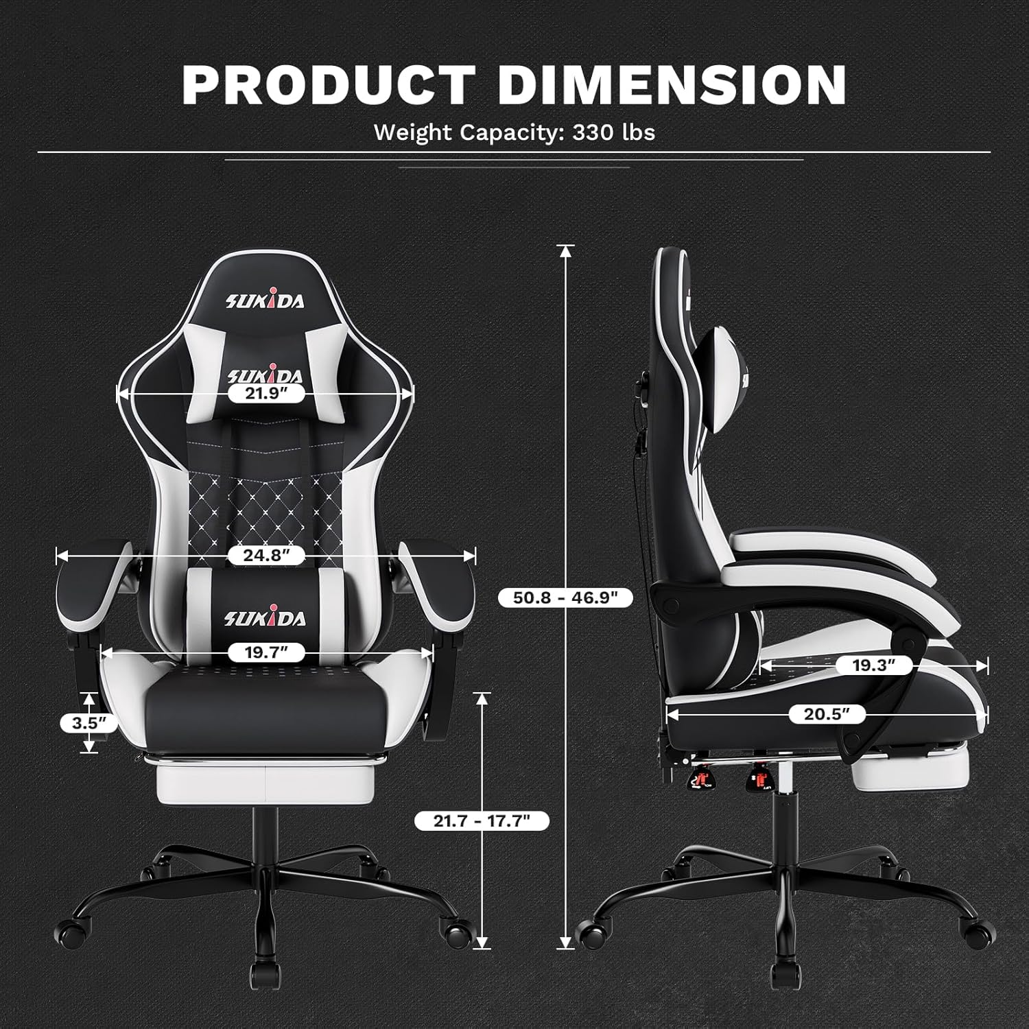 Ergonomic Video Gamer Chairs Gaming Computer Chair Gamer Chairs for Adults Massage Lumbar Support Swivel Height Adjustable Headrest Backrest