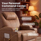 JUMMICO Small Swivel Rocker Recliner, 360 Rocking Chair Recliner with Massage, Upholstered Leathaire Rocker Recliner with Cup Holder for Living Room, Bedroom, Nursery (Dark Brown)