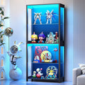Display Cabinet with Glass Shelves, 4-Tier Display Shelf with LED Lights, Glass Display Case with Removable Shelves, Curio Cabinet for Collectibles, Black