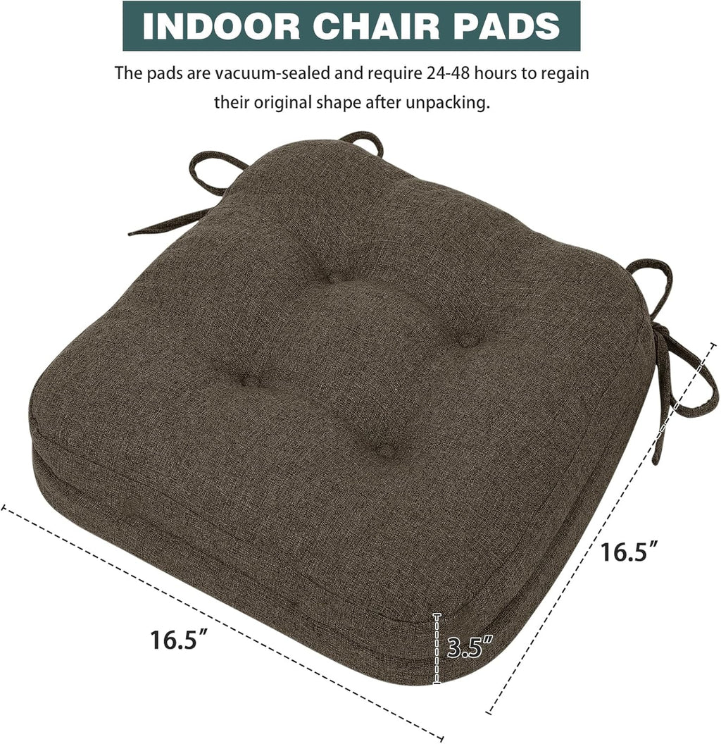 baibu Set of 2 Dining Chair Cushions, Dual-Layer Patent Design Memory Foam Kitchen Chair Cushions, Non-Slip Seat Pads with Ties, 16.5 x 16.5 x 3.5in, 2 Pack, Dark Brown