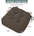 baibu Set of 2 Dining Chair Cushions, Dual-Layer Patent Design Memory Foam Kitchen Chair Cushions, Non-Slip Seat Pads with Ties, 16.5 x 16.5 x 3.5in, 2 Pack, Dark Brown